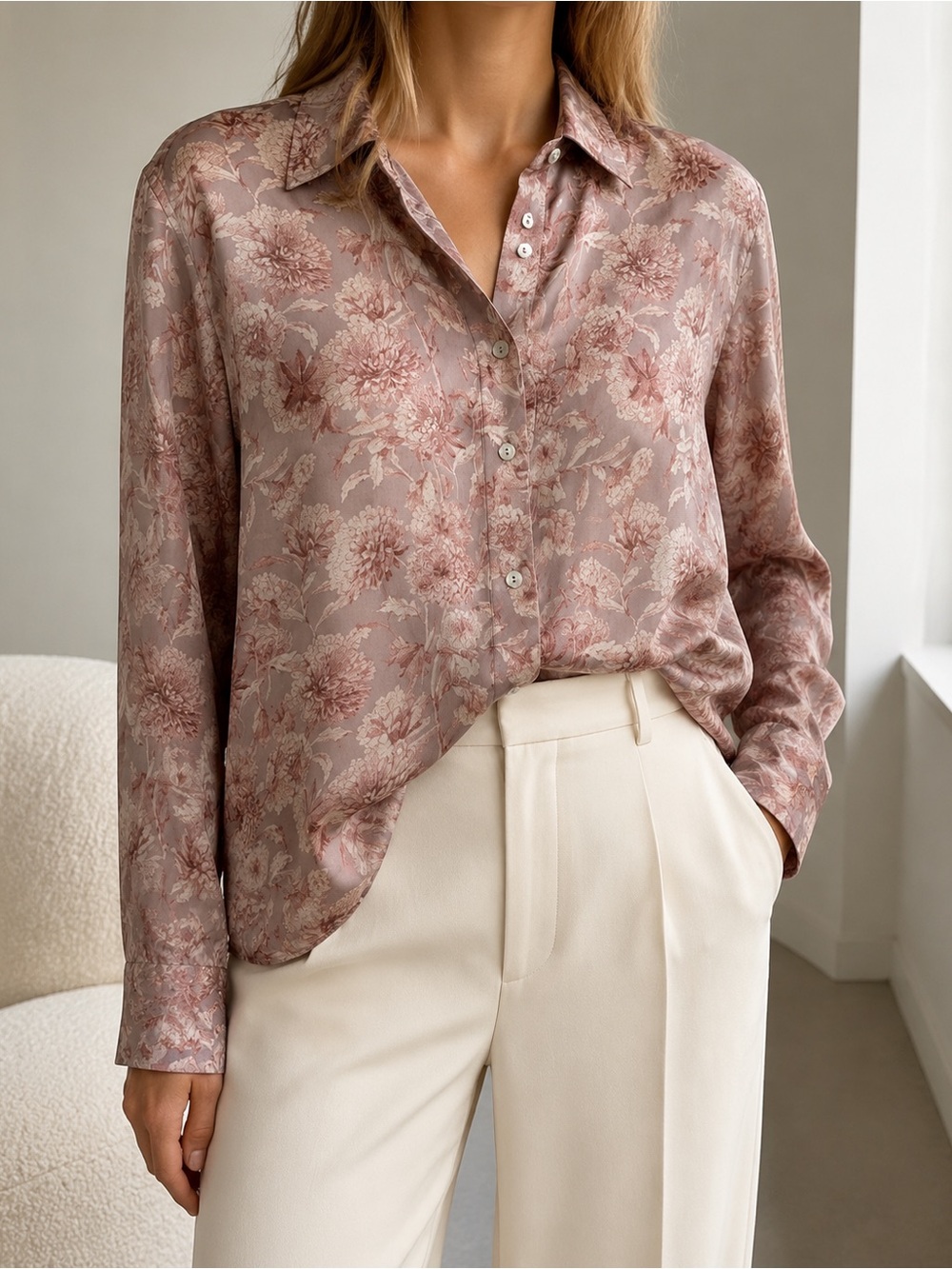 Vince Dahlia Floral Button-Down Shirt 100% Silk Size Medium
